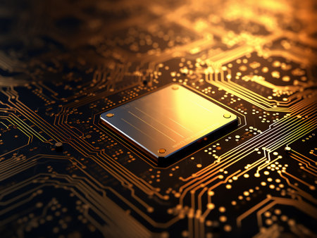 Close-up of electronic circuit board. technology concept. 3D Renderingの写真素材