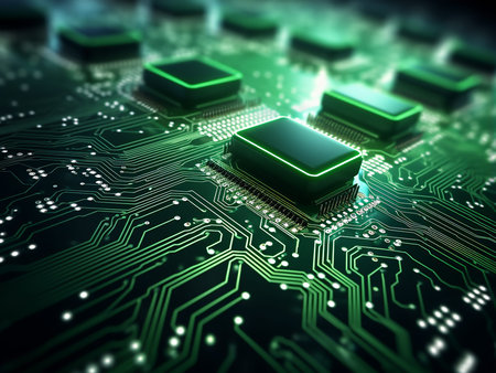 Circuit board close-up. Technology background. 3d illustration