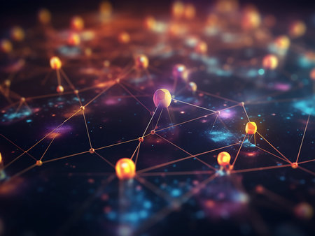 3d rendering of abstract technology concept. Network connection structure with glowing particles