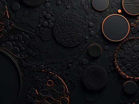3d render of abstract background with black and orange geometric shapes.