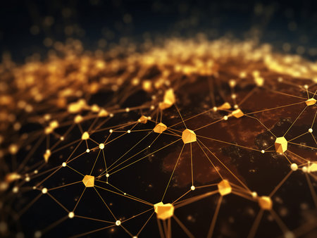 Global network connection. 3D rendering with DOF evenly matched object