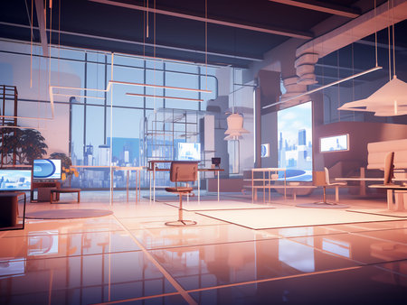Interior of modern office with city view. 3D Rendering