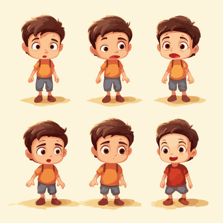 Vector illustration of Cute little boy character in different poses and gesturesのイラスト素材