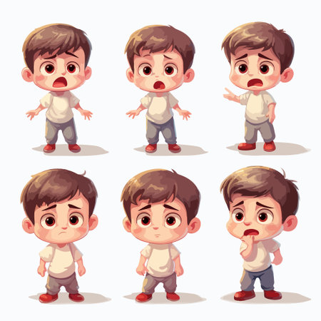 Cute little boy with different facial expressions. Vector cartoon character illustration.のイラスト素材