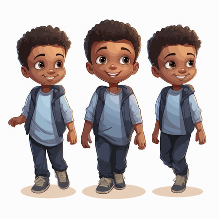 Three African American boys in different poses. Vector illustration.のイラスト素材