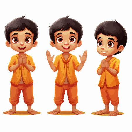 Vector illustration of Cute Indian boy cartoon character isolated on white backgroundのイラスト素材