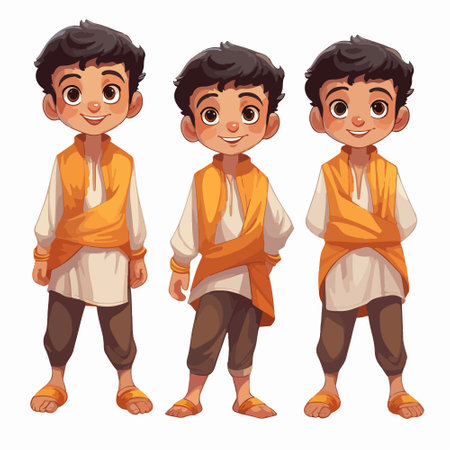 Vector illustration of Indian boy in traditional clothing isolated on white background.のイラスト素材