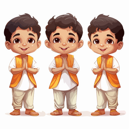Vector illustration of Cute Indian boy cartoon character in traditional clothesのイラスト素材