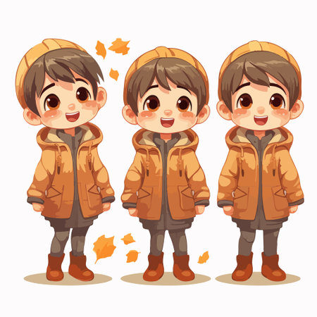 Cute little boy and girl in autumn clothes. Vector illustration.のイラスト素材