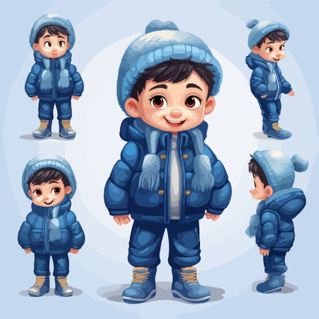 Cute little boy in winter clothes. Vector cartoon character illustration.のイラスト素材