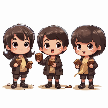 Children in scout uniform holding chocolate on white background. Vector illustration.のイラスト素材