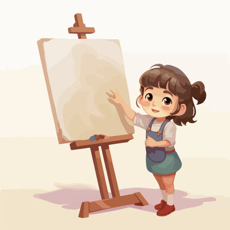 Illustration of a Cute Little Girl Painting on an Easelのイラスト素材