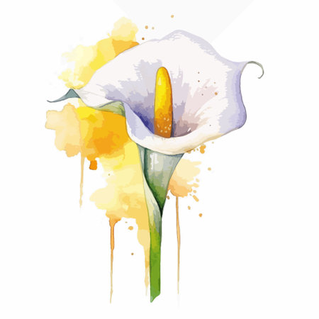 Illustration of calla lily flower with watercolor splashesのイラスト素材