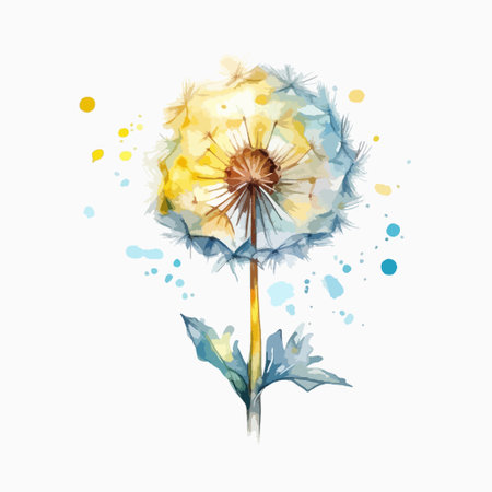 Dandelion flower with watercolor splashes. Vector illustration.のイラスト素材