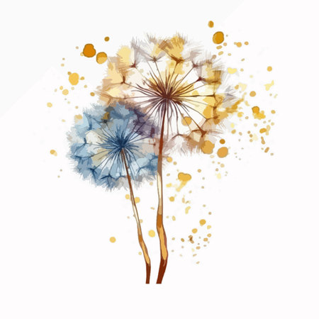 Dandelion flower on a white background with watercolor splashesのイラスト素材