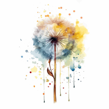 Dandelion flower with watercolor splashes. Vector illustration.のイラスト素材
