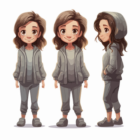 Vector illustration of a little girl in a gray hoodie and pantsのイラスト素材