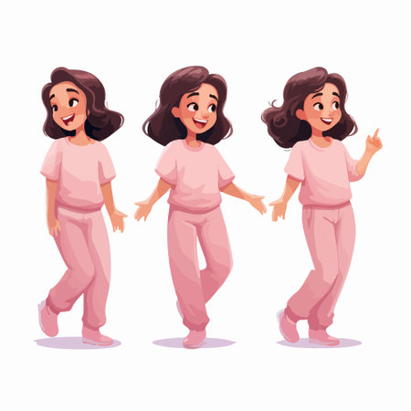 Cute cartoon girl in pink pajamas. Vector illustration.のイラスト素材