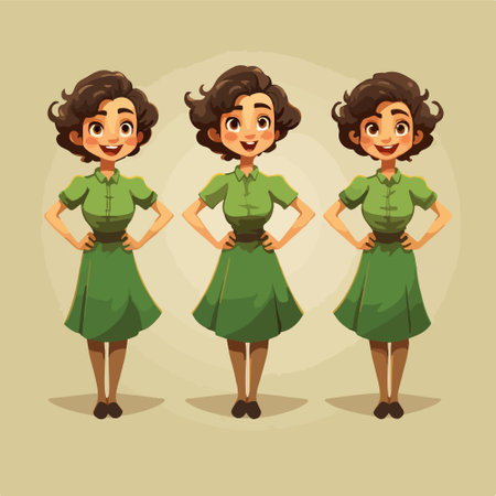 Cute girl in green dress. Vector illustration. Cartoon style.のイラスト素材