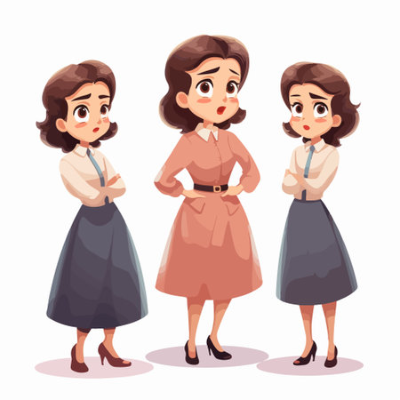Set of three cartoon business woman. Vector illustration isolated on white background.のイラスト素材