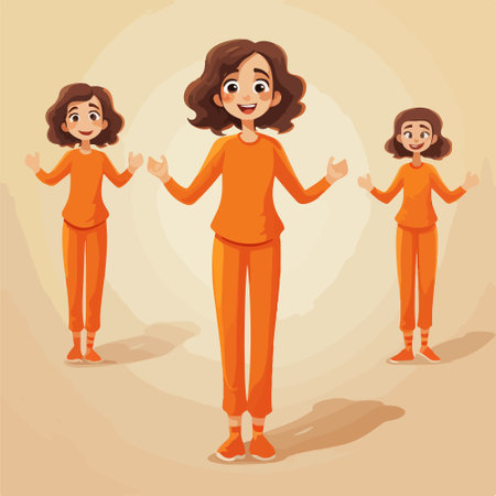 Vector illustration of a beautiful woman in orange sportswear doing yogaのイラスト素材