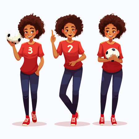 Soccer girl cartoon character vector illustration. Female soccer player with ball.のイラスト素材