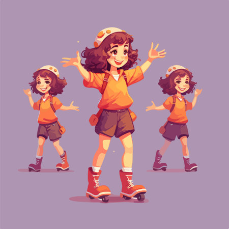 Cute children rollerblading. Vector illustration in cartoon style.のイラスト素材