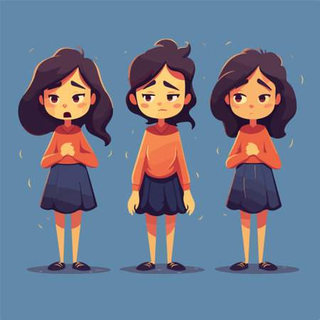 Cute little girl with different emotions. Vector illustration in cartoon style.のイラスト素材