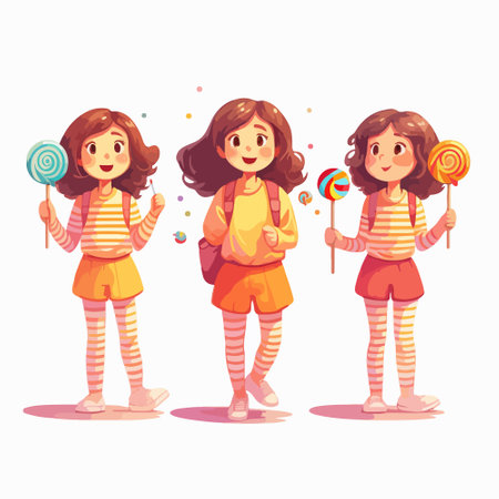 Cute little girls with lollipops. Vector illustration.のイラスト素材