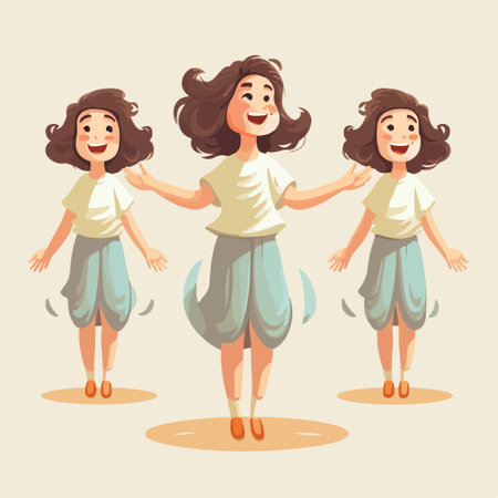 Vector illustration of happy girls in casual clothes. Vector illustration of happy girls in casual clothes.のイラスト素材