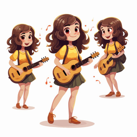 Little girl playing guitar. Cute cartoon character. Vector illustration.のイラスト素材