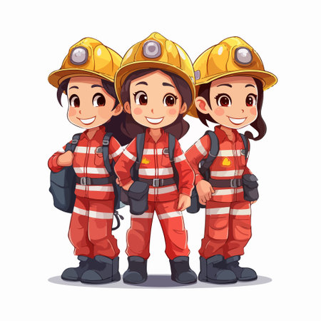 Team of firemen. Vector illustration isolated on a white background.のイラスト素材