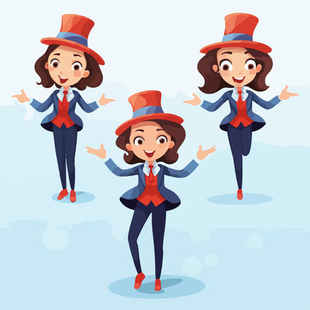 Cheerful cartoon businesswomen. Vector illustration in a flat styleのイラスト素材