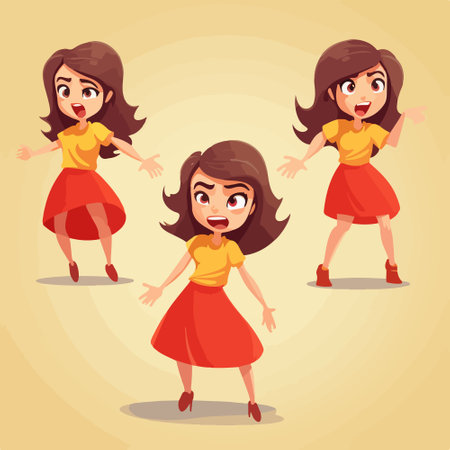 Funny cartoon girl in different poses. Vector illustration for your designのイラスト素材