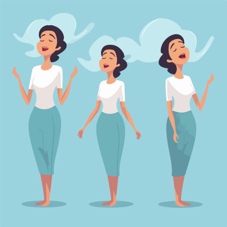 Set of different emotions of a pregnant woman. Vector illustration in flat styleのイラスト素材