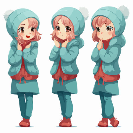 Cute little girl in winter clothes. Vector illustration in cartoon styleのイラスト素材