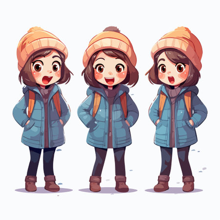 Cute little girl in winter jacket and hat. Vector illustration.のイラスト素材