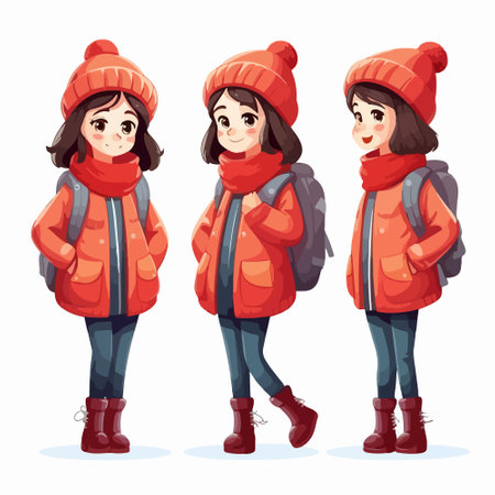 Set of girls in winter clothes. Vector illustration in cartoon style.のイラスト素材