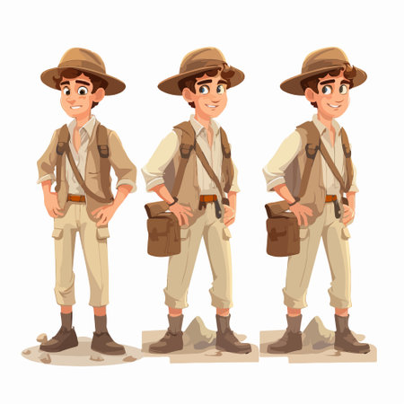 Young man in safari outfit. Cartoon vector illustration isolated on white backgroundのイラスト素材