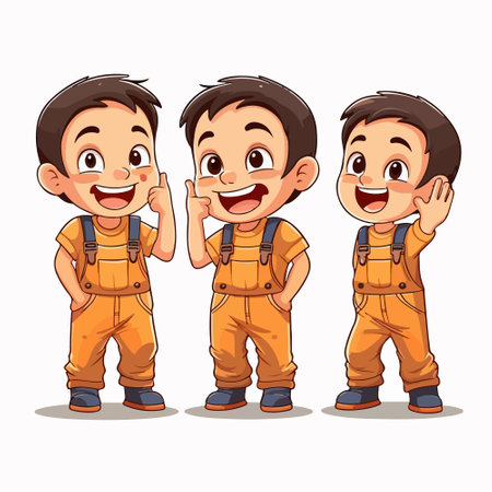 Vector illustration of Cartoon little boys in different poses. Cheerful boys.のイラスト素材