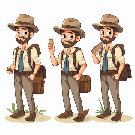 Vector illustration of a cartoon safari explorer with backpack and map.のイラスト素材