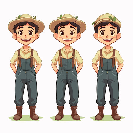 Cute cartoon farmer with hat and overalls. Vector illustration.のイラスト素材