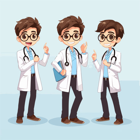 Cartoon Doctor with stethoscope and glasses. Vector illustration.のイラスト素材