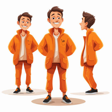 Vector illustration of a boy in orange clothes. Cartoon style character.のイラスト素材