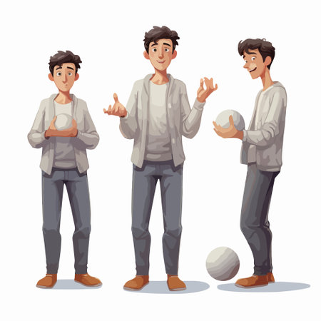 Set of young men in casual clothes. Vector illustration in cartoon styleのイラスト素材