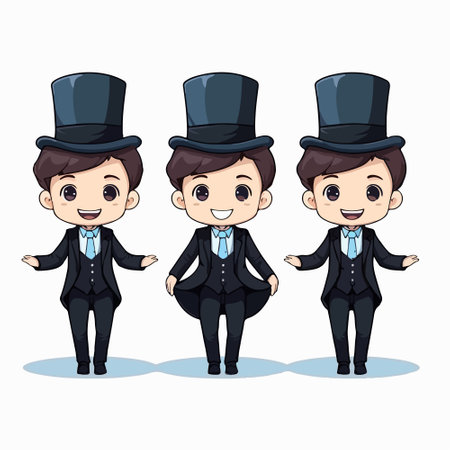 Cute boy in black suit and top hat. Vector illustration.のイラスト素材