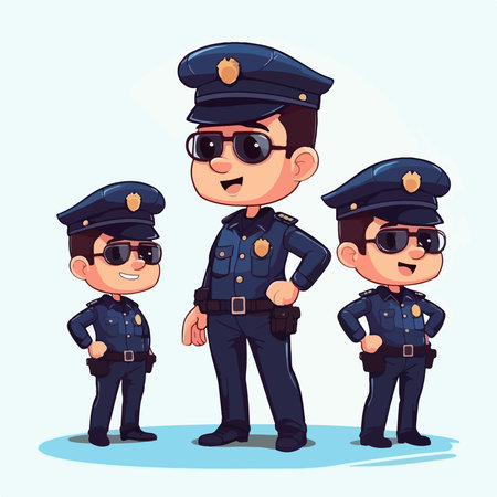 Cartoon policeman and police officers. Vector illustration in cartoon style.のイラスト素材