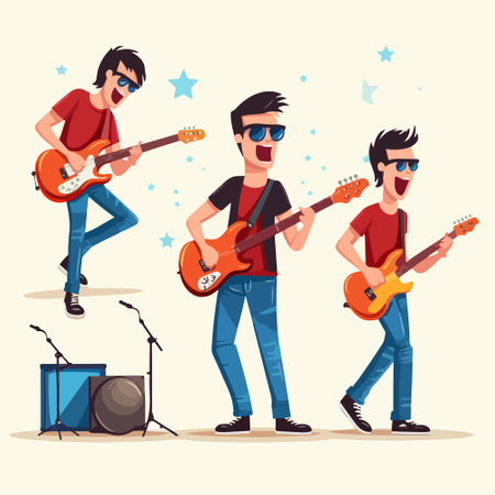 Guitar player. Music band. Vector illustration in cartoon styleのイラスト素材