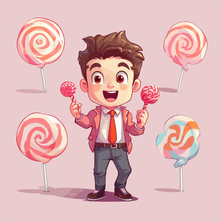 Cute cartoon boy with lollipops. vector illustration.のイラスト素材