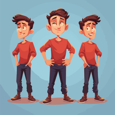 Vector illustration of a boy with different facial expressions. cartoon style.のイラスト素材